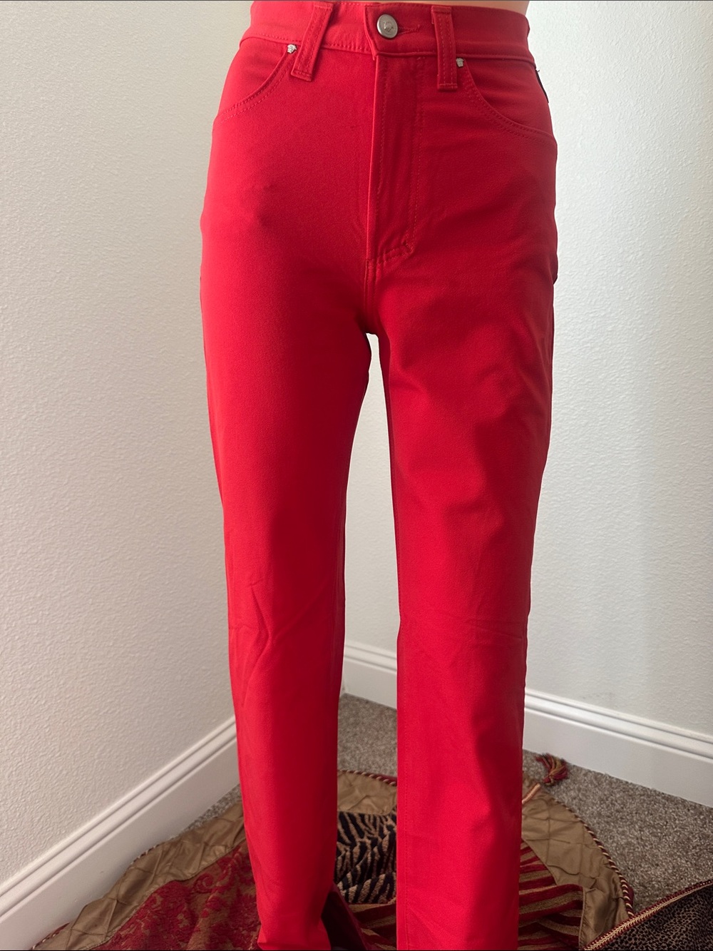 VERSACE Bold Red Straight jeans for women w/silver VERSACE Medusa heads